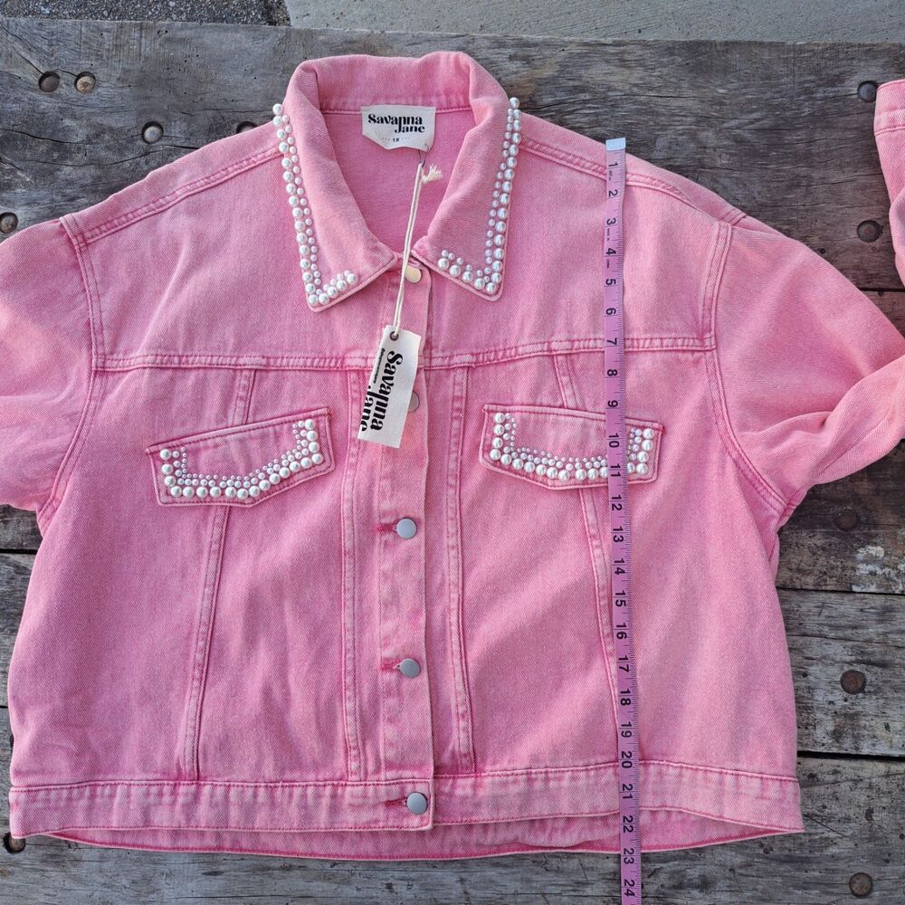 NEW Savanna Jane 1X PLUS SIZE Pink Denim Jacket Women's Pearl Western Cowgirl - Picture 9 of 10